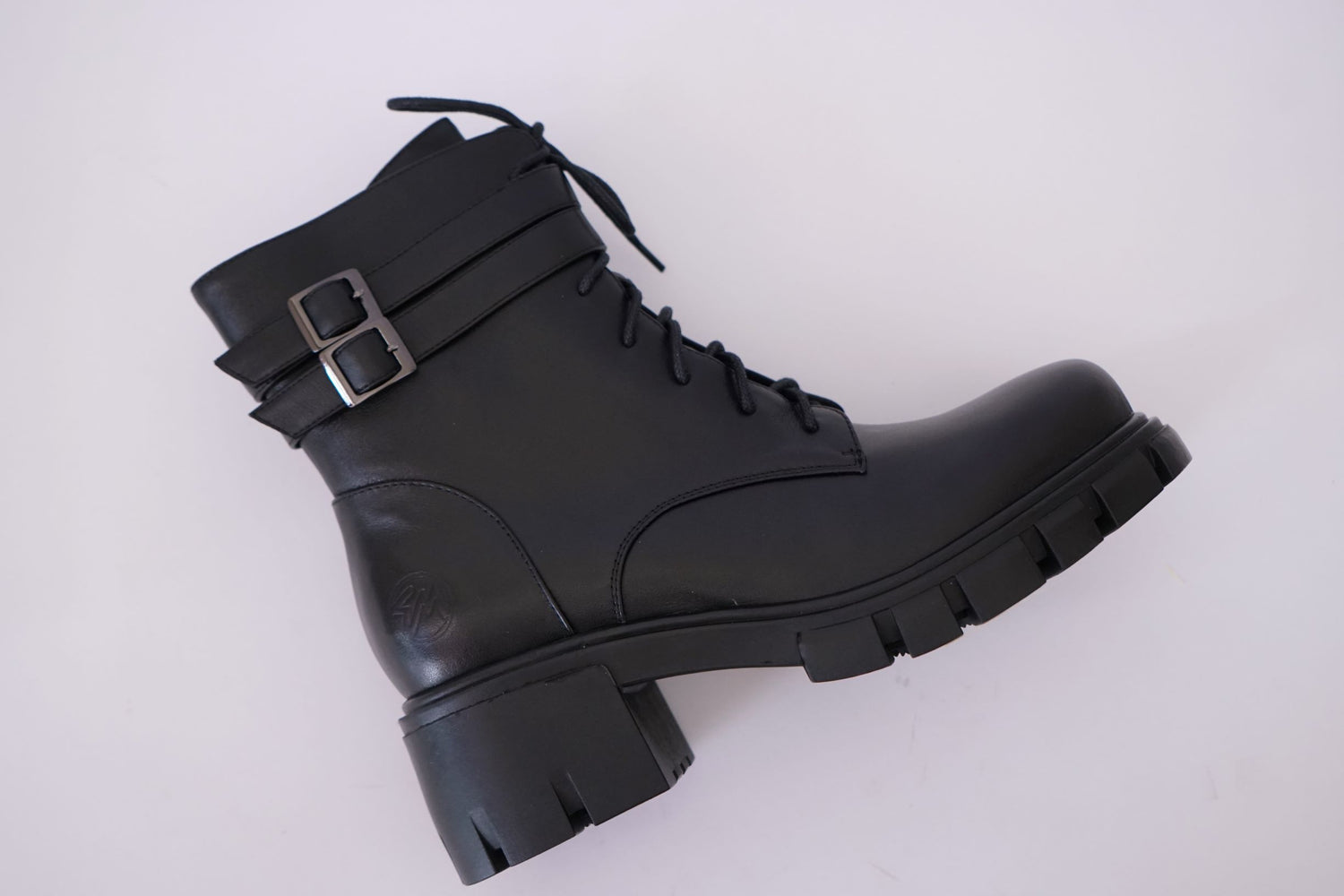 Smooth Genuine Leather Buckled Lace -up Combat Boots for Women - Eugenia Molina