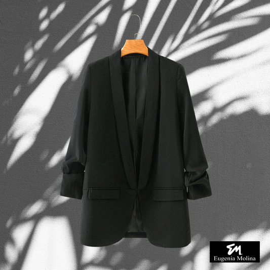 LOOSE BLACK BLAZER WITH GATHERED SLEEVES FOR WOMEN - Eugenia Molina